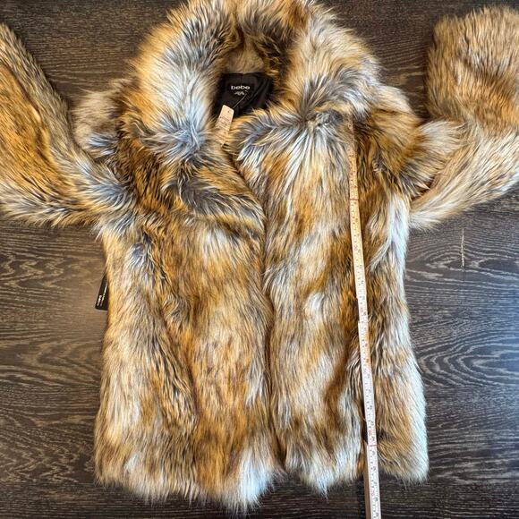 Bebe Glam Faux Fur Coat Women’s M Natural Brown Tan Jacket NWT Winter Holiday - Picture 9 of 15